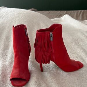 Vince Camuto Red Fringe Heeled Boots